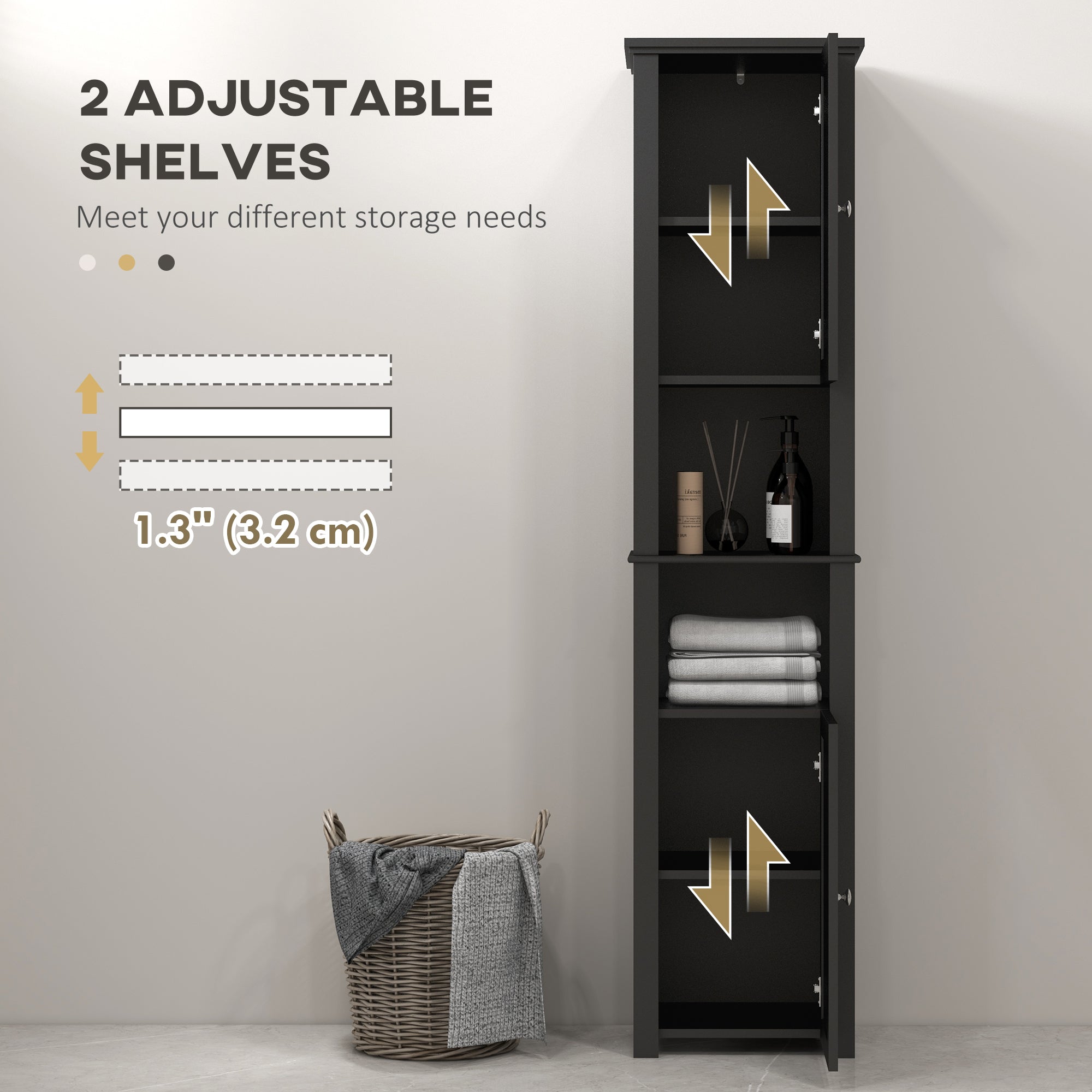 Tall Medicine Cabinet, Freestanding Bathroom Storage Cabinet with Shelves and 2 Cupboards, Bathroom Organizer, Black-Home Furnishings > Bedding & Bath > Bathroom Cabinets > Freestanding Bathroom Cabinets-DECOROLALA