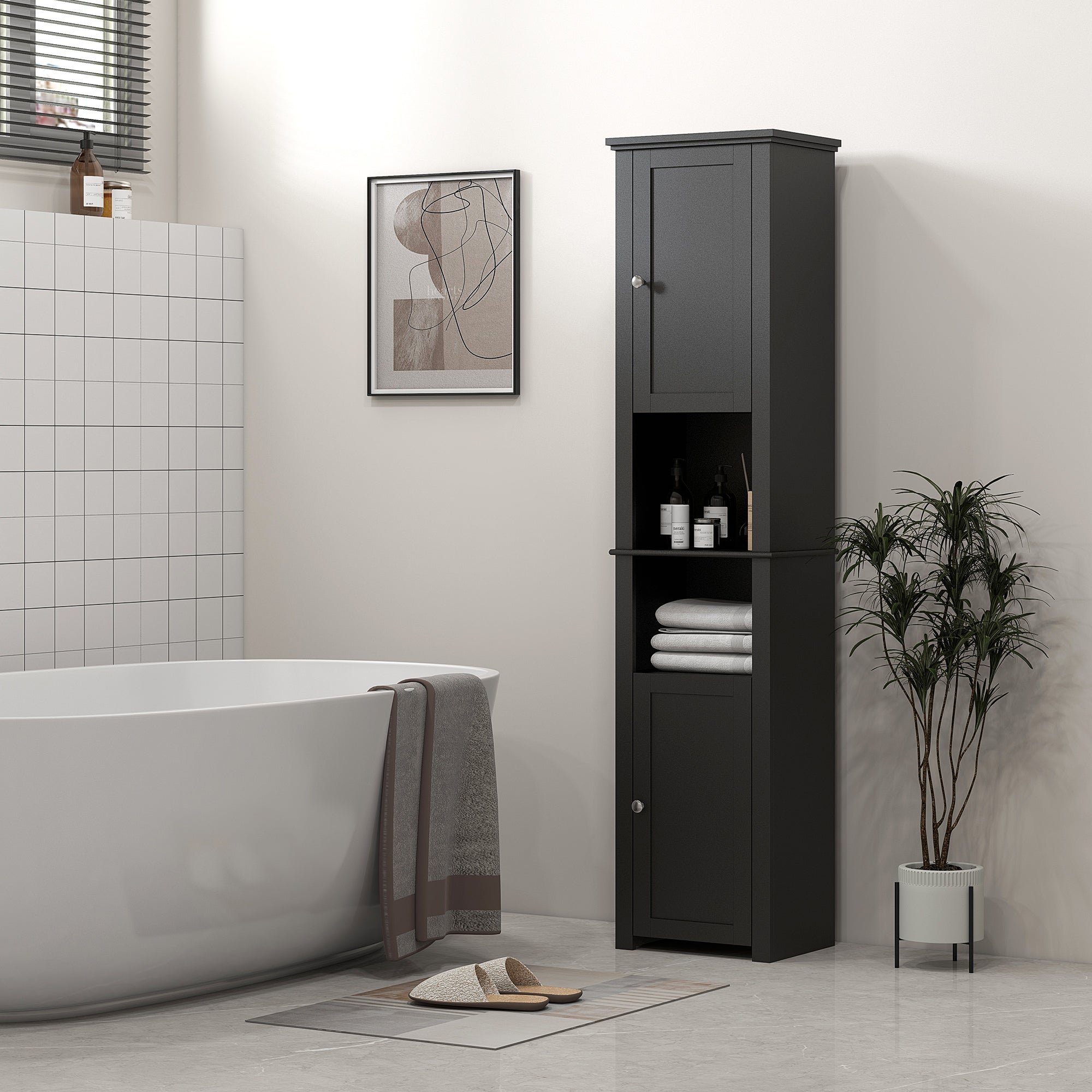 Tall Medicine Cabinet, Freestanding Bathroom Storage Cabinet with Shelves and 2 Cupboards, Bathroom Organizer, Black-Home Furnishings > Bedding & Bath > Bathroom Cabinets > Freestanding Bathroom Cabinets-DECOROLALA