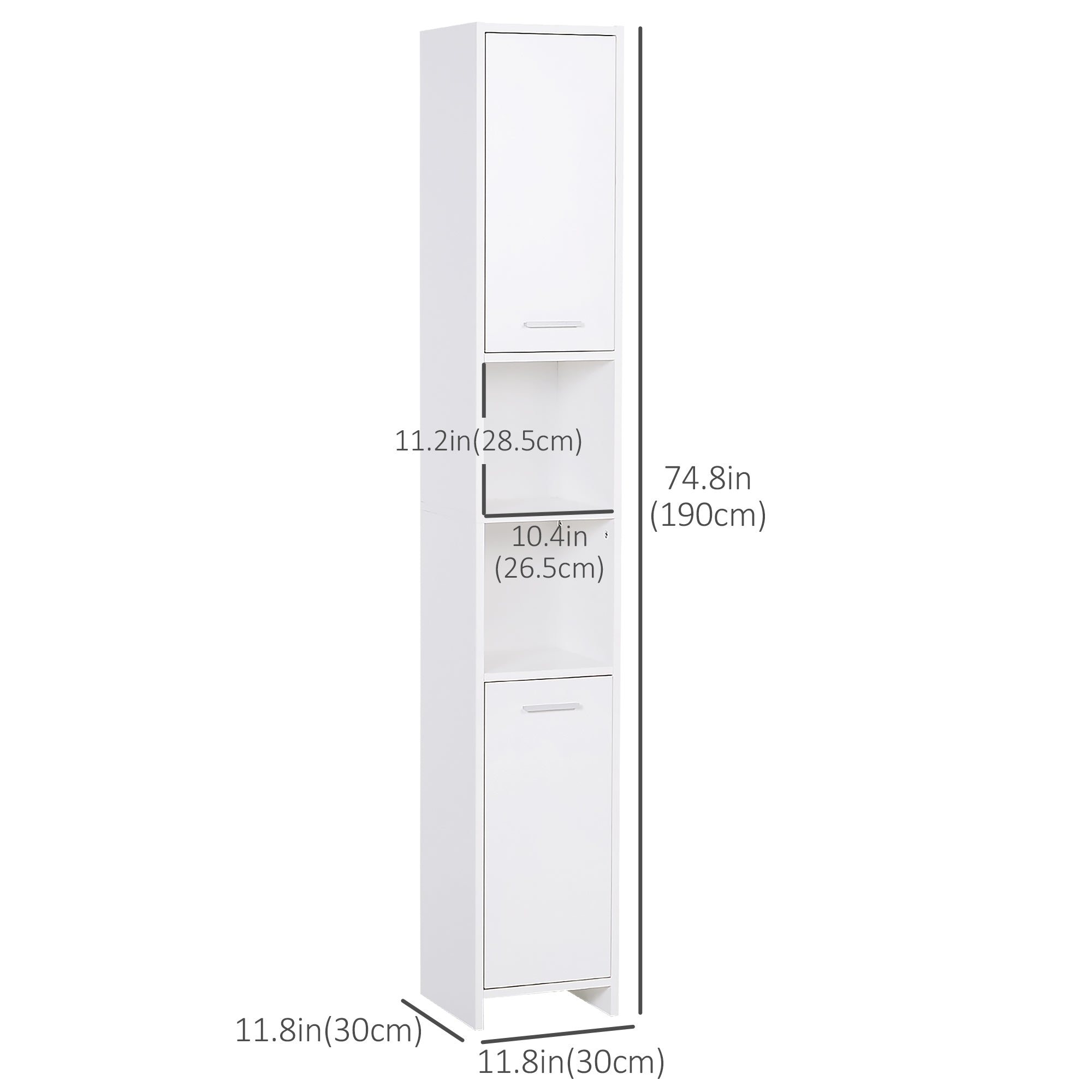Tall Narrow Bathroom Cabinet - White Linen Tower 75" H-Home Furnishings > Bedding & Bath > Bathroom Cabinets > Freestanding Bathroom Cabinets-DECOROLALA