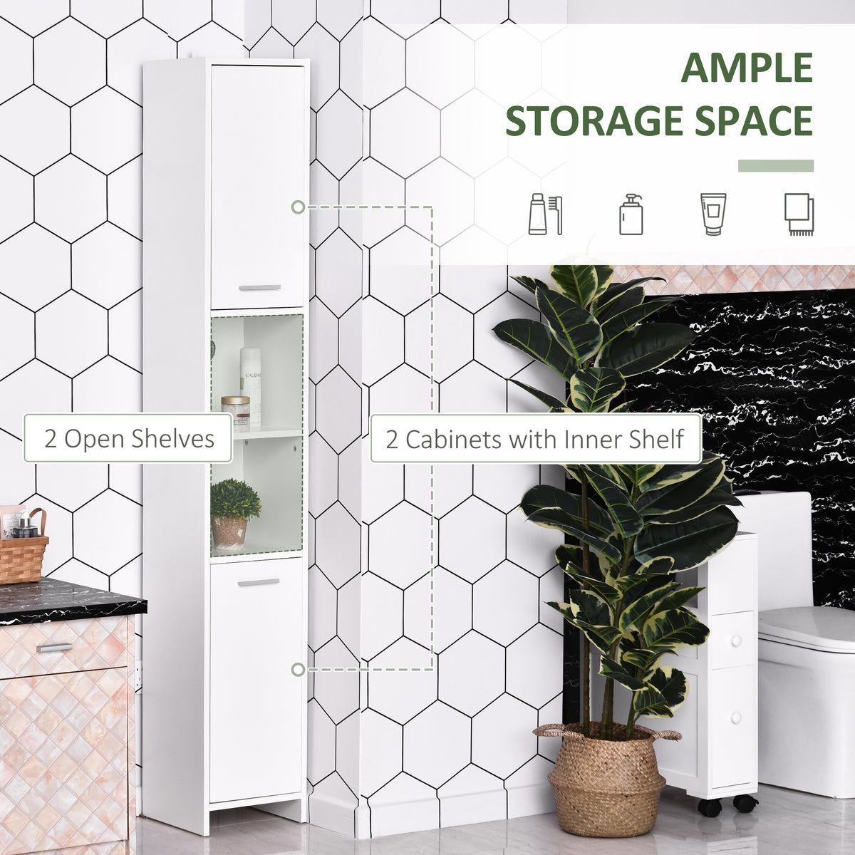 Tall Narrow Bathroom Cabinet - White Linen Tower 75" H-Home Furnishings > Bedding & Bath > Bathroom Cabinets > Freestanding Bathroom Cabinets-DECOROLALA