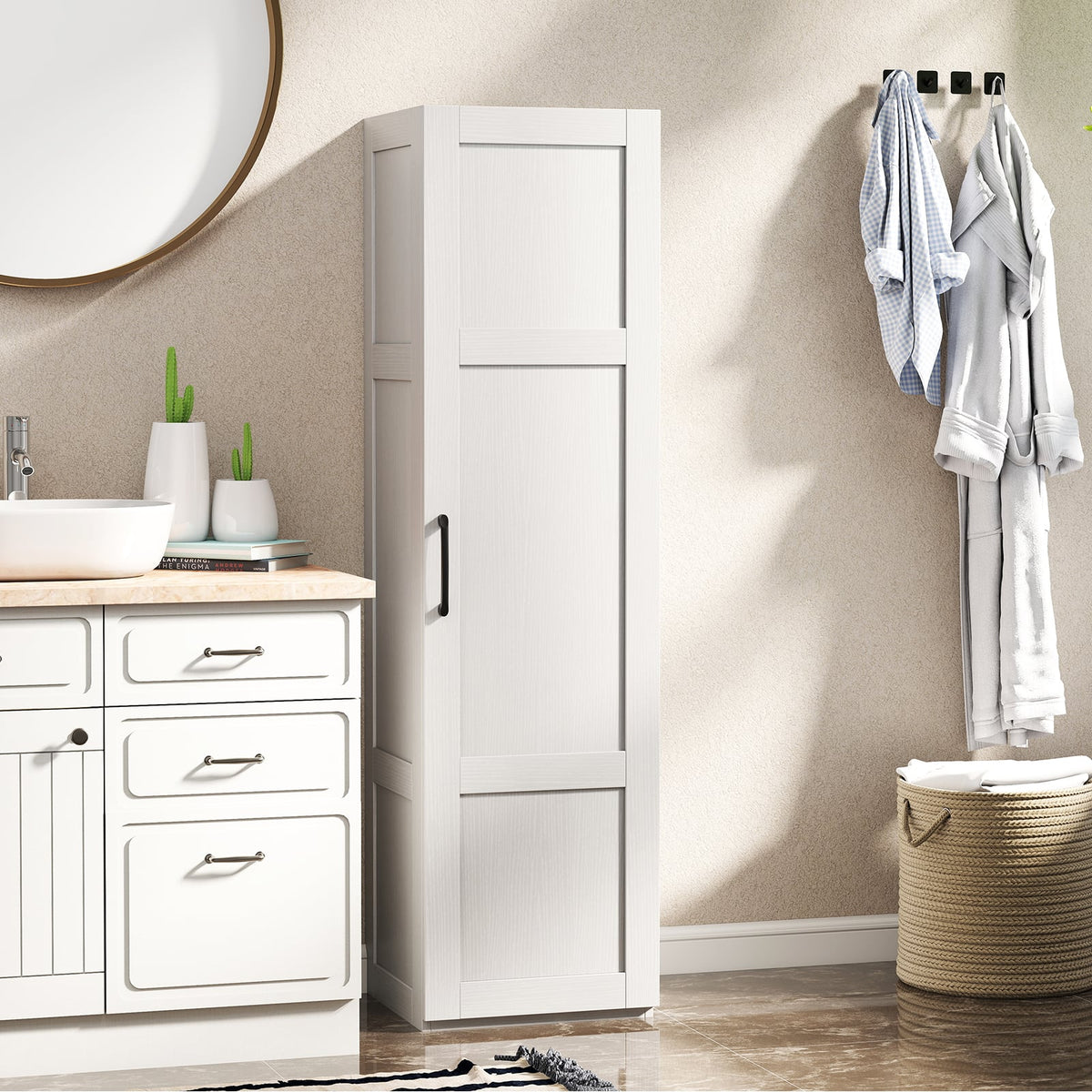 Tall Narrow Storage Cabinet with 4 Shelves - White 59" H-Floor Cabinets-DECOROLALA