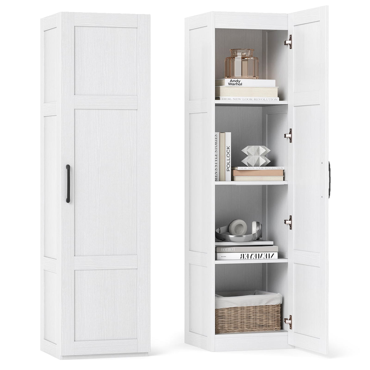 Tall Narrow Storage Cabinet with 4 Shelves - White 59" H-Floor Cabinets-DECOROLALA