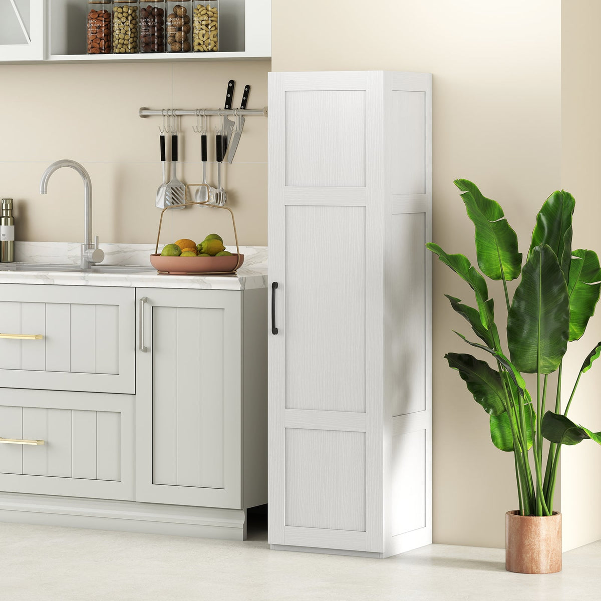 Tall Narrow Storage Cabinet with 4 Shelves - White 59" H-Floor Cabinets-DECOROLALA
