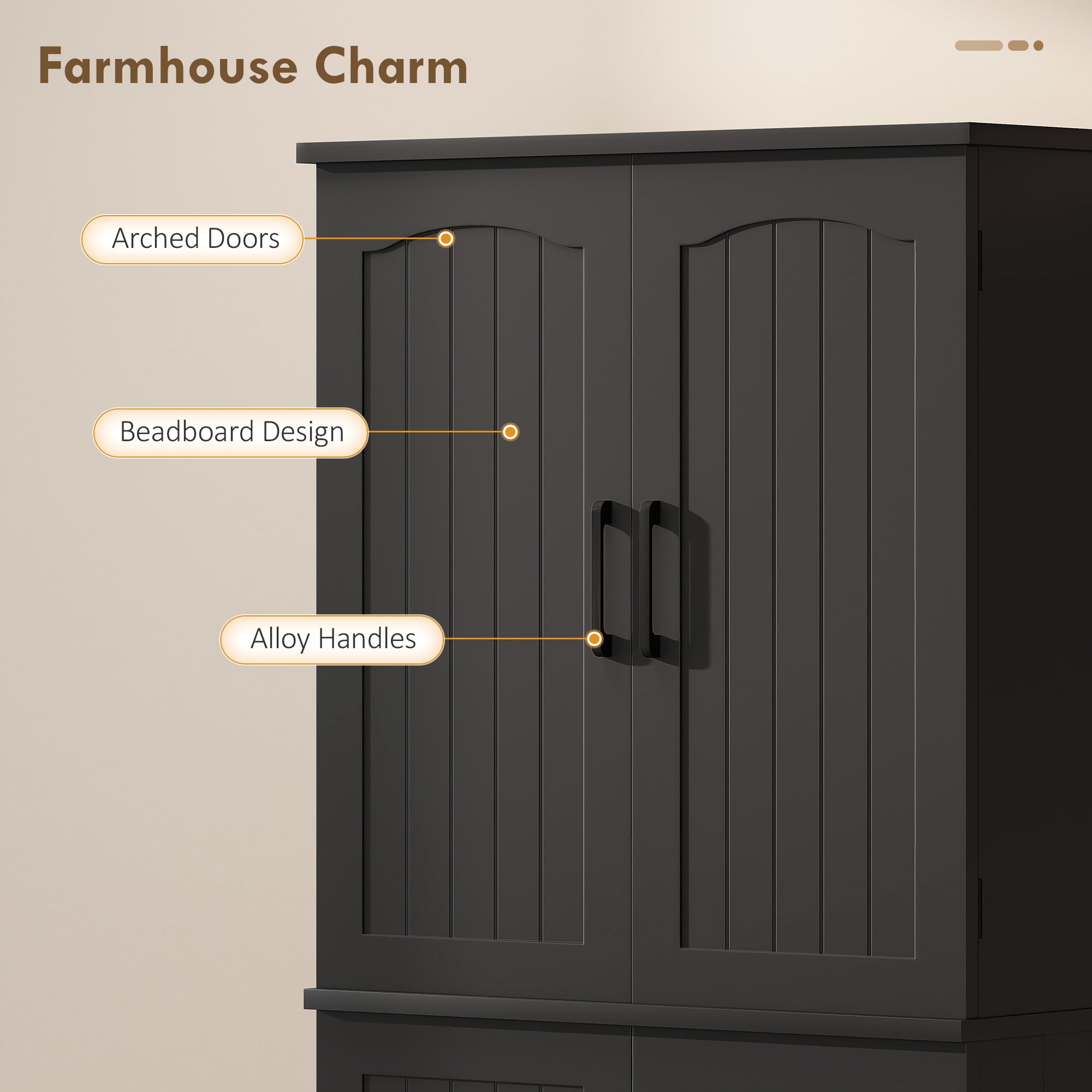 Tall Pantry Cabinet - 64" Black Storage with Shelves & Spice Racks-DECOROLALA