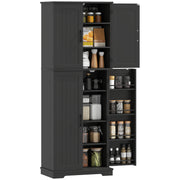 Tall Pantry Cabinet - 64" Black Storage with Shelves & Spice Racks-DECOROLALA