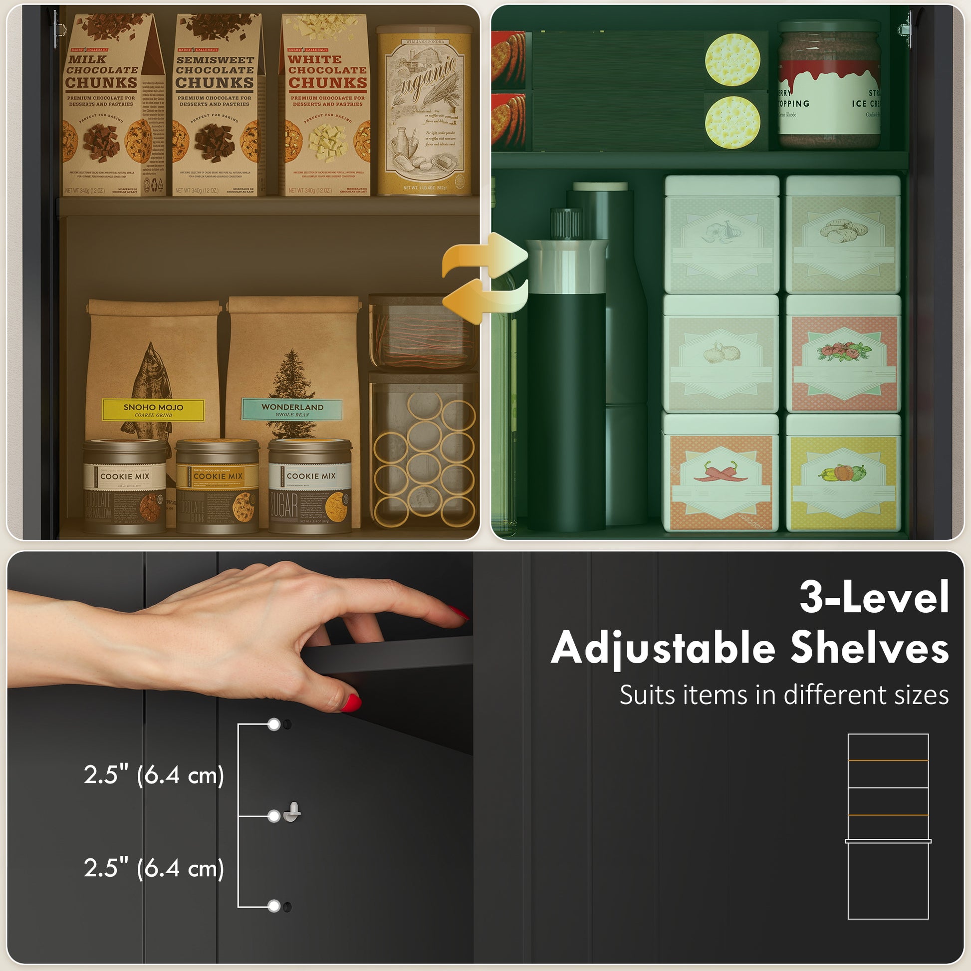 Tall Pantry Cabinet 67" Black Adjustable Shelves-DECOROLALA