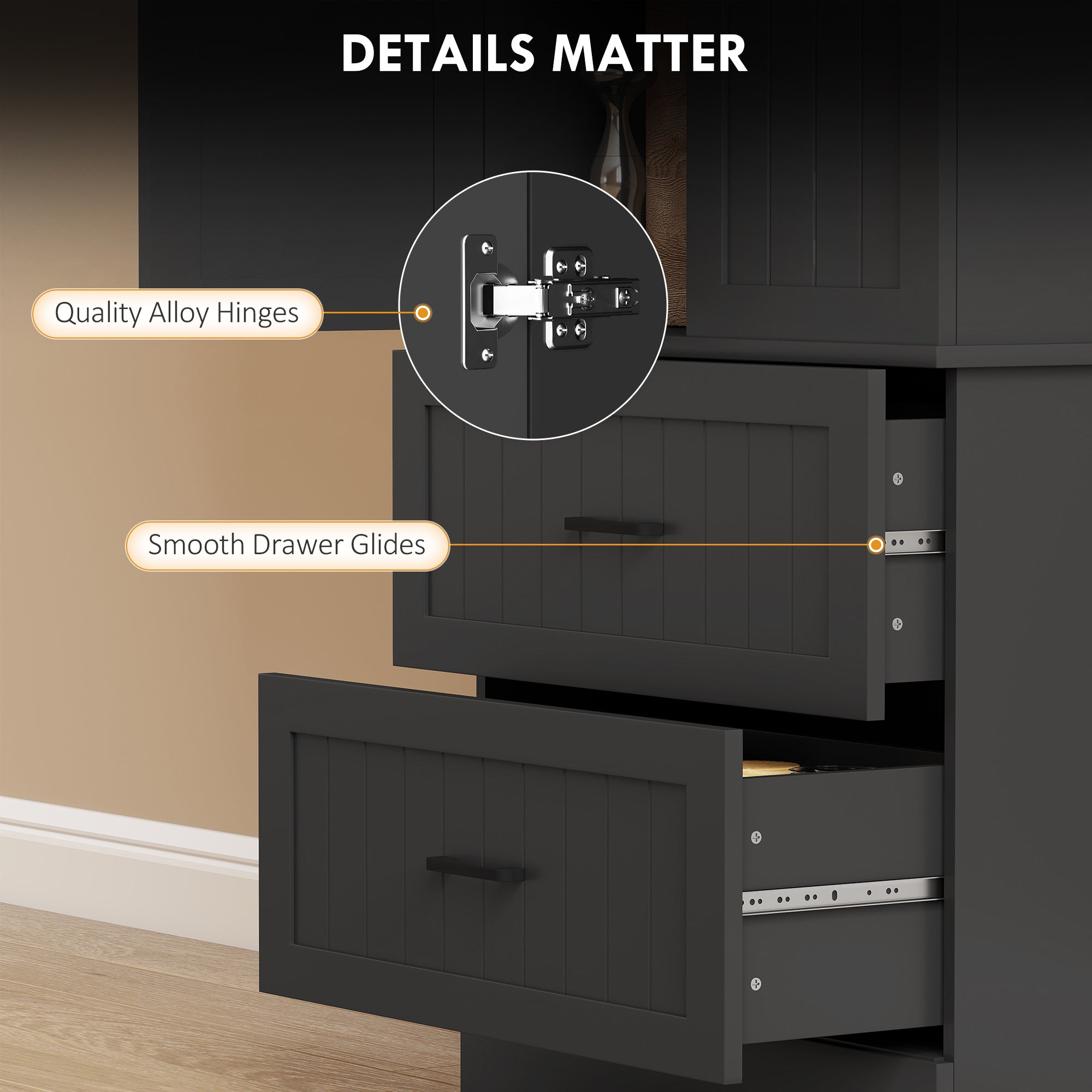 Tall Pantry Cabinet 67" Black Adjustable Shelves-DECOROLALA