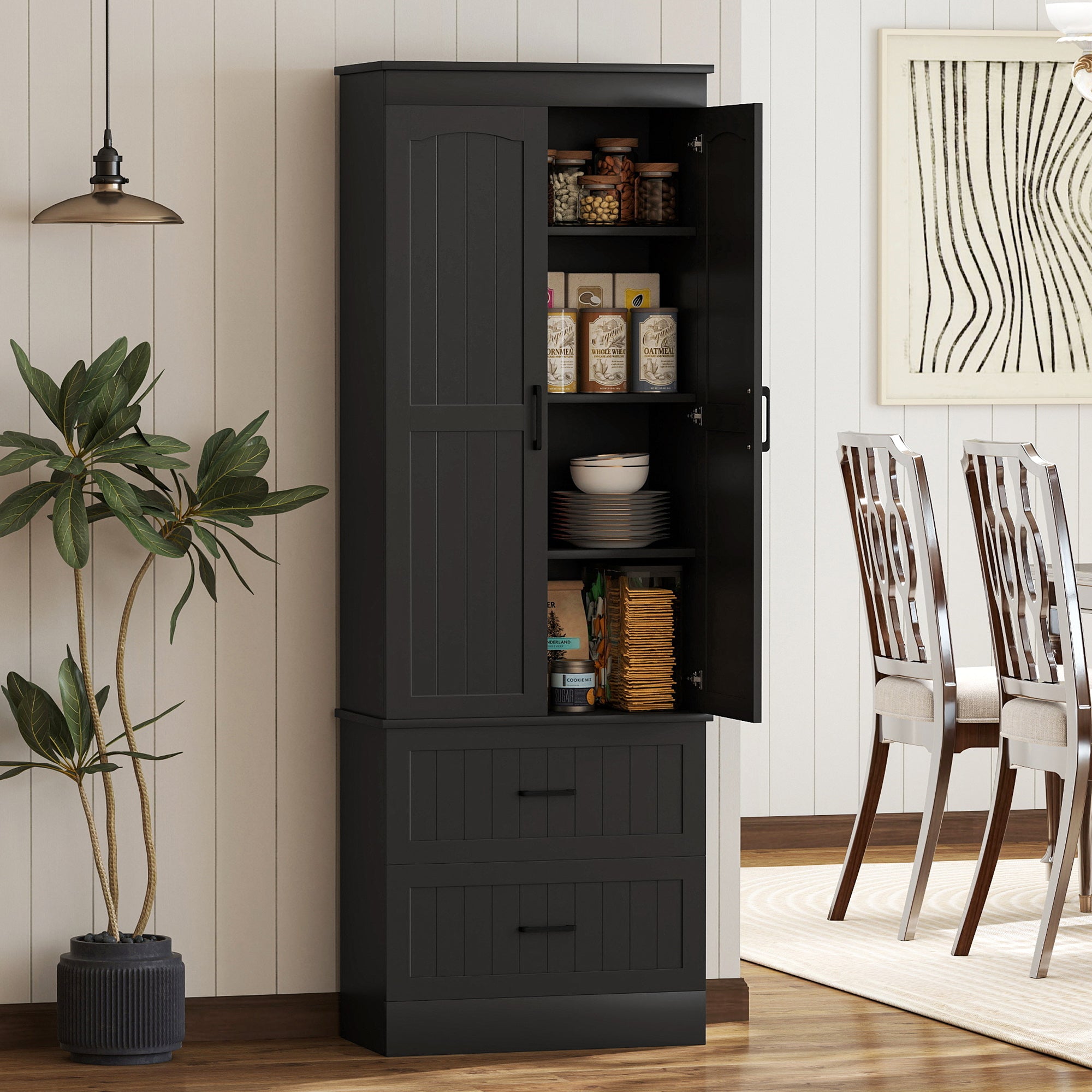 Tall Pantry Cabinet 67" Black Adjustable Shelves-DECOROLALA