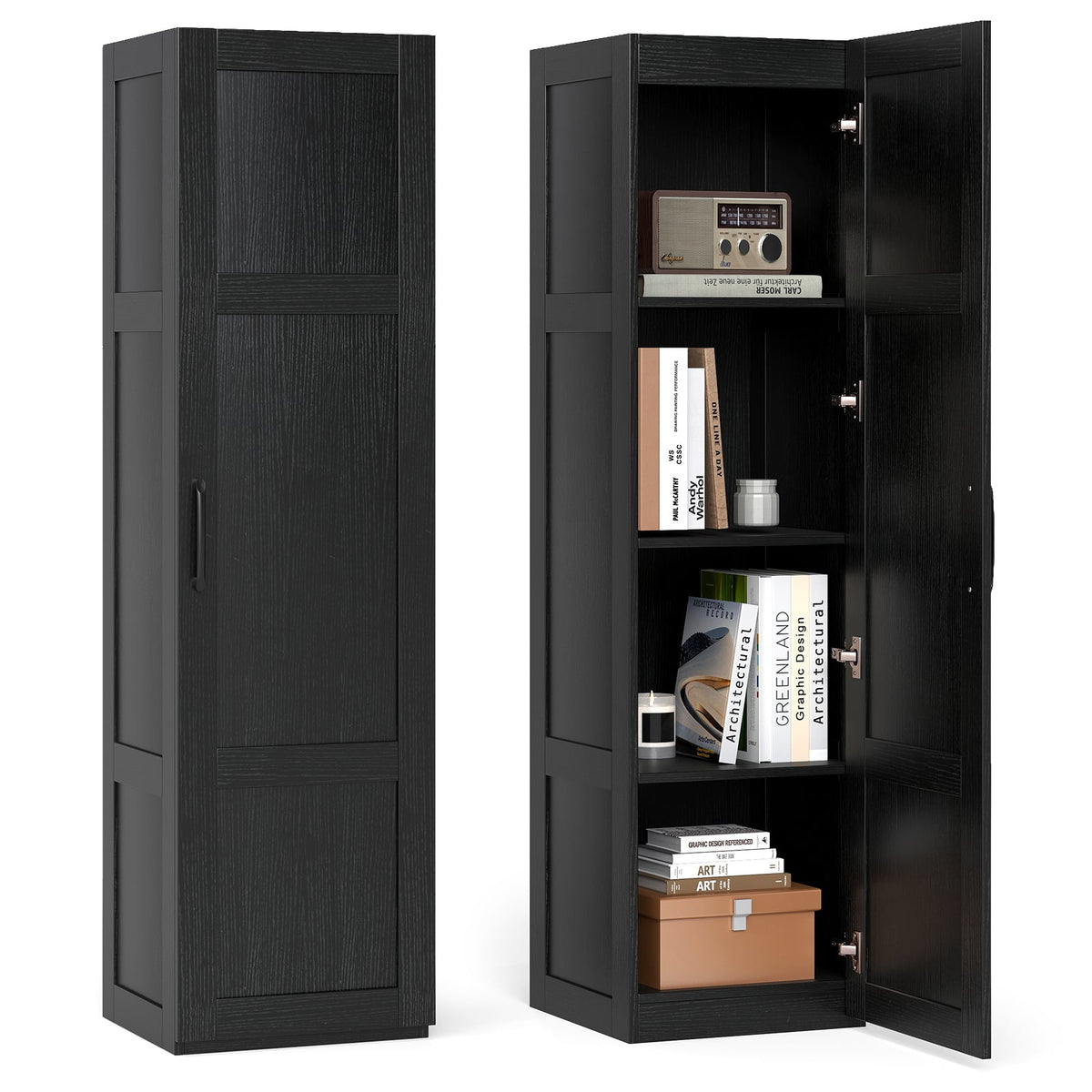Tall Storage Cabinet - 60" Slim Farmhouse Pantry - Black-Floor Cabinets-DECOROLALA