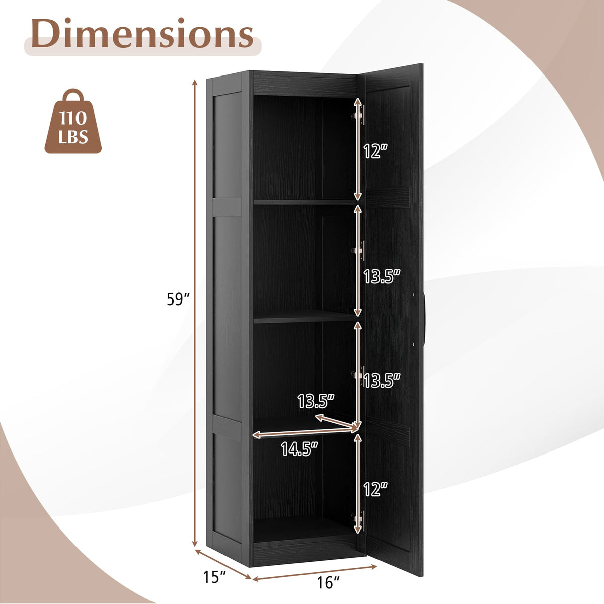 Tall Storage Cabinet - 60" Slim Farmhouse Pantry - Black-Floor Cabinets-DECOROLALA
