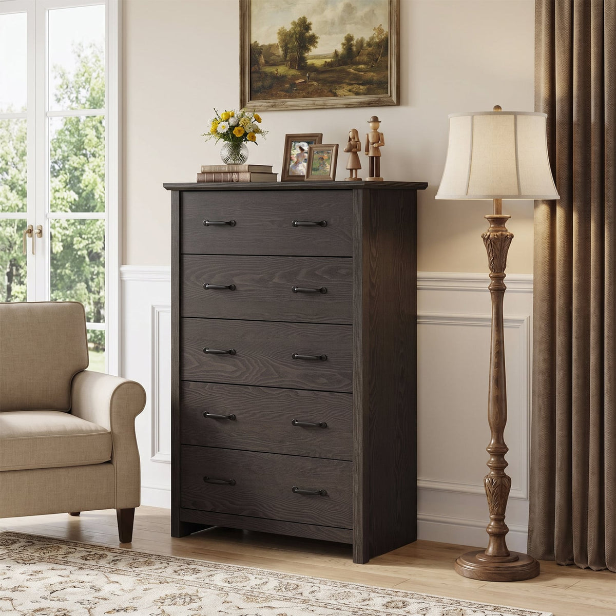 Tall Storage Dresser 5 Drawers Gray (min order qty 2)-Dressers & Chests-DECOROLALA