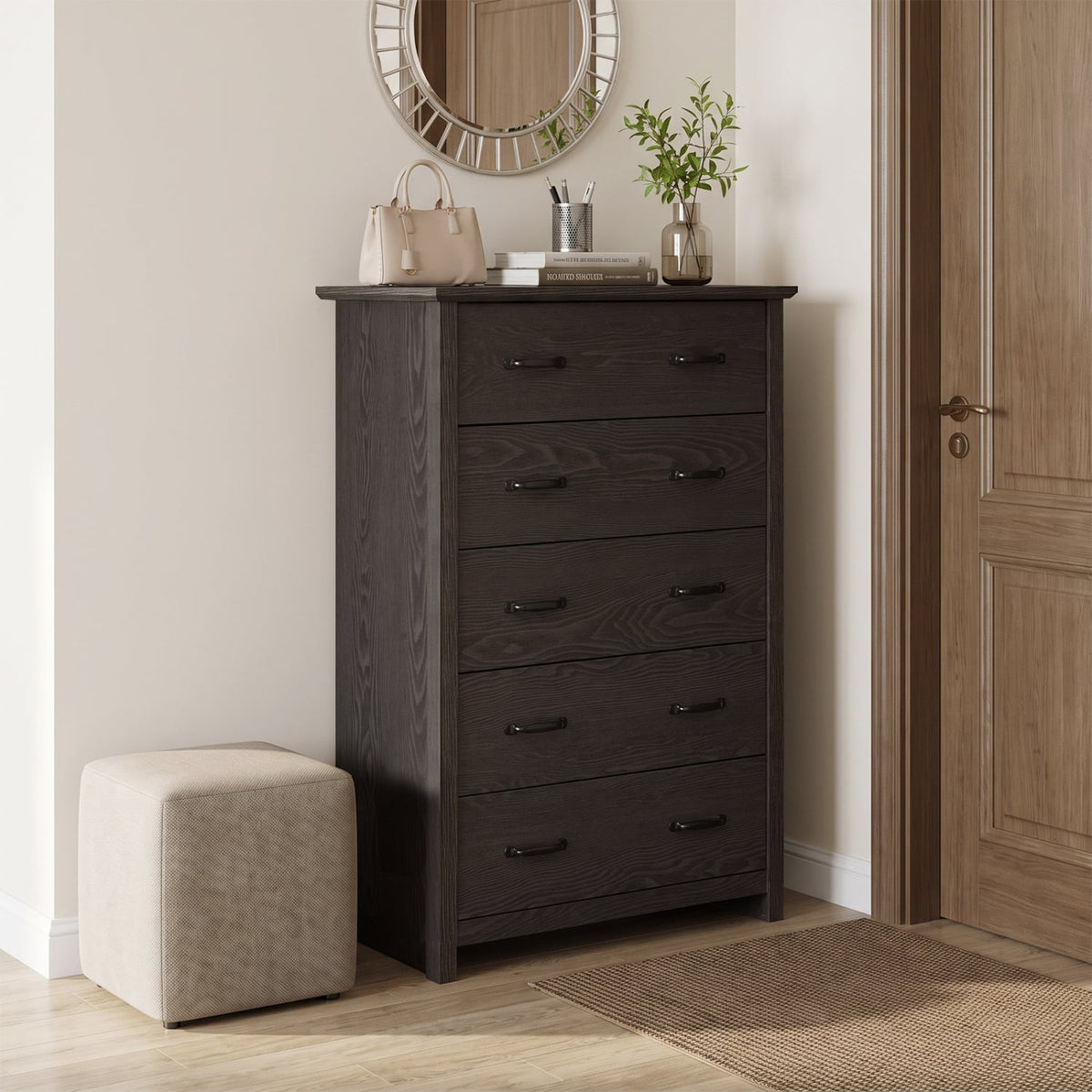 Tall Storage Dresser 5 Drawers Gray (min order qty 2)-Dressers & Chests-DECOROLALA