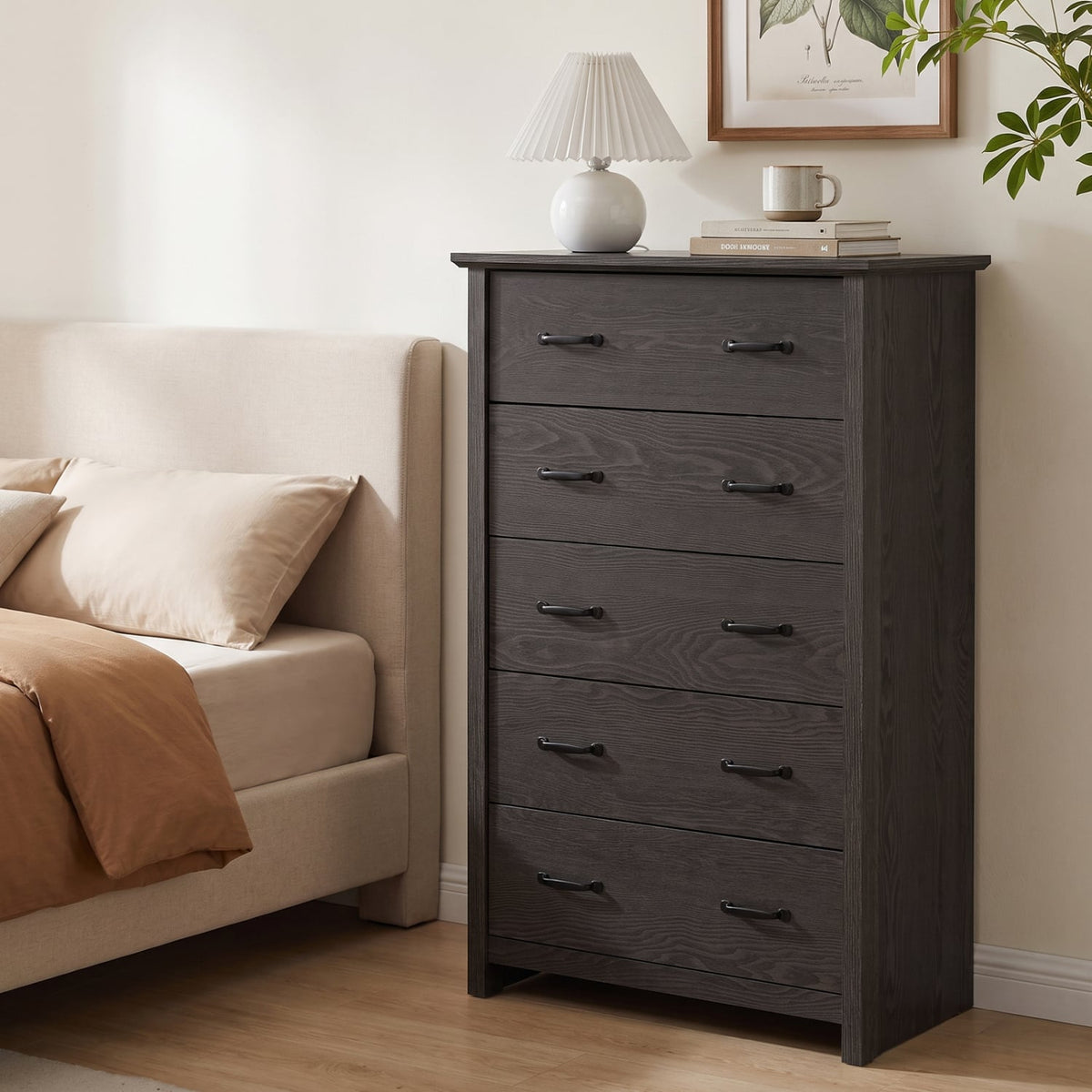 Tall Storage Dresser 5 Drawers Gray (min order qty 2)-Dressers & Chests-DECOROLALA