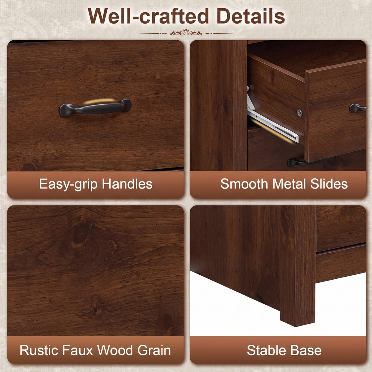 Tall Storage Dresser 5 Drawers Walnut (min order qty 2)-Dressers & Chests-DECOROLALA