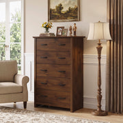 Tall Storage Dresser 5 Drawers Walnut (min order qty 2)-Dressers & Chests-DECOROLALA