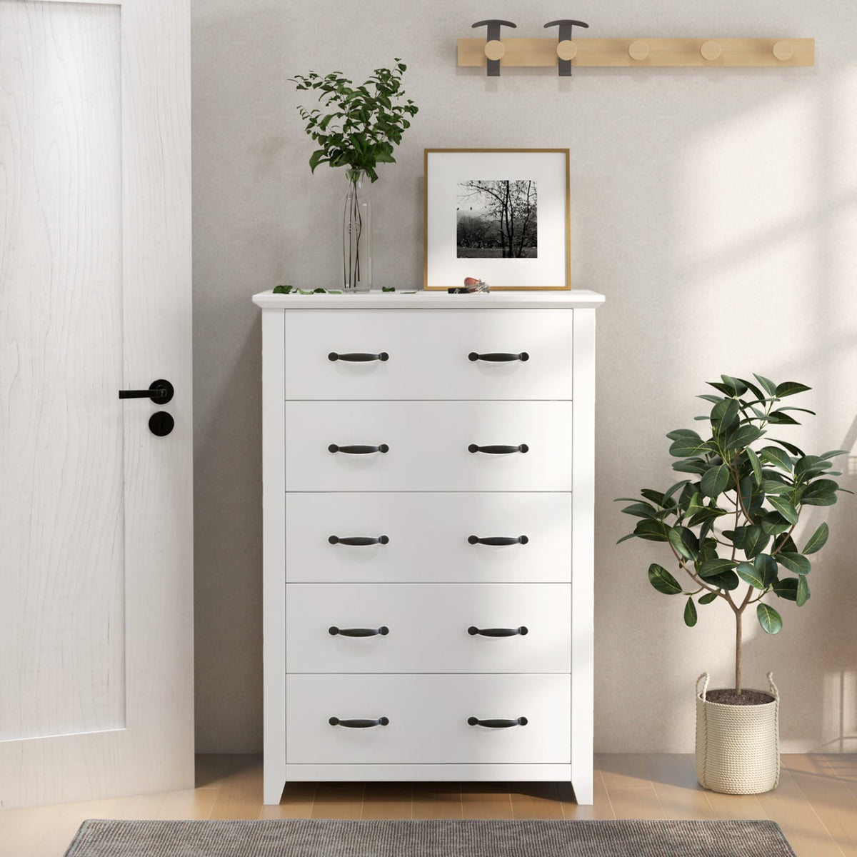 Tall Storage Dresser 5 Drawers White (min order qty 2)-Dressers & Chests-DECOROLALA