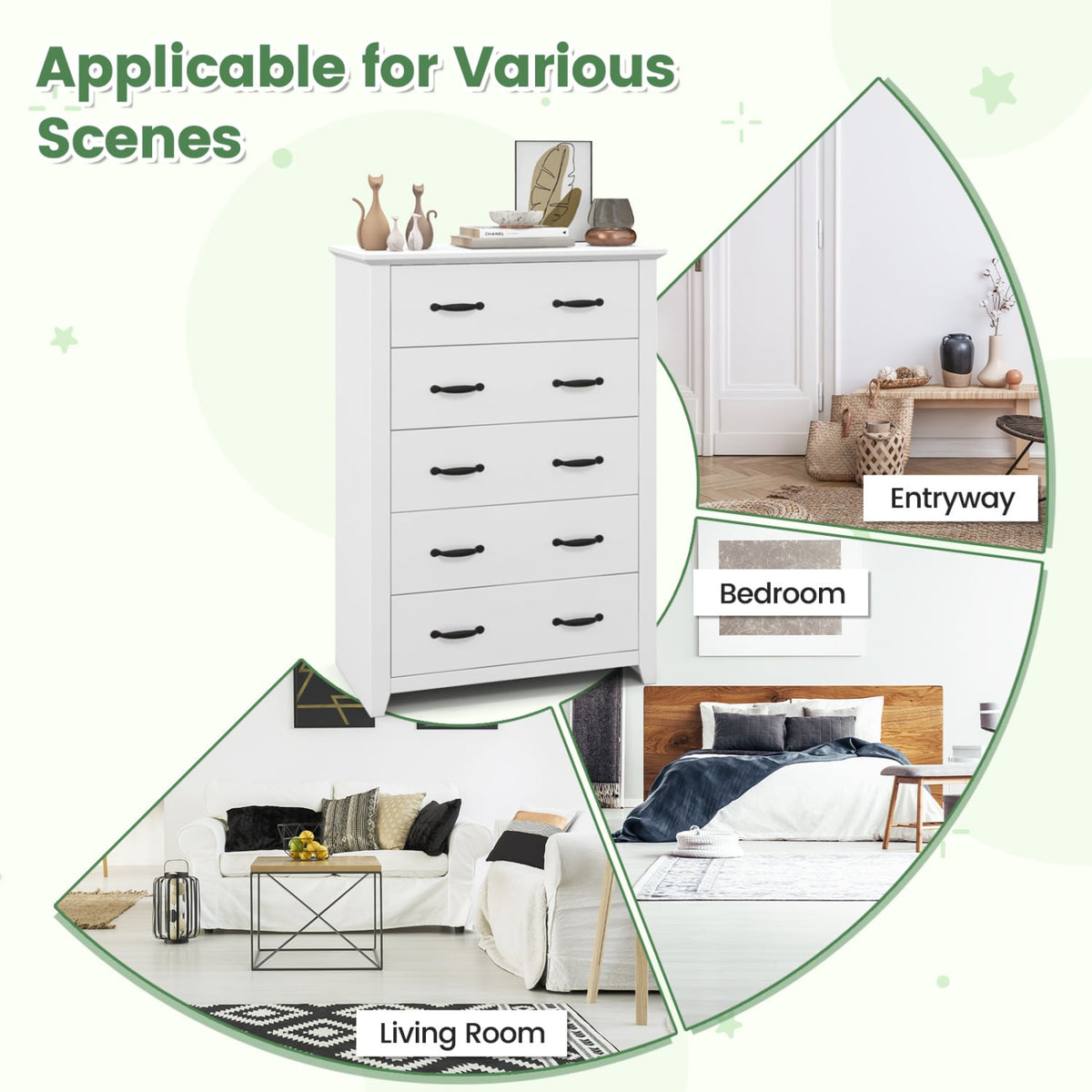 Tall Storage Dresser 5 Drawers White (min order qty 2)-Dressers & Chests-DECOROLALA