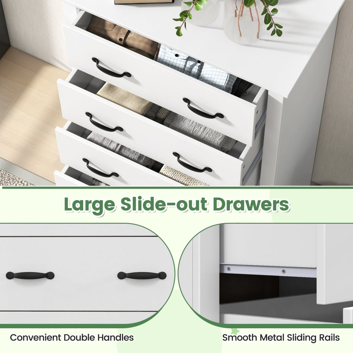 Tall Storage Dresser 5 Drawers White (min order qty 2)-Dressers & Chests-DECOROLALA