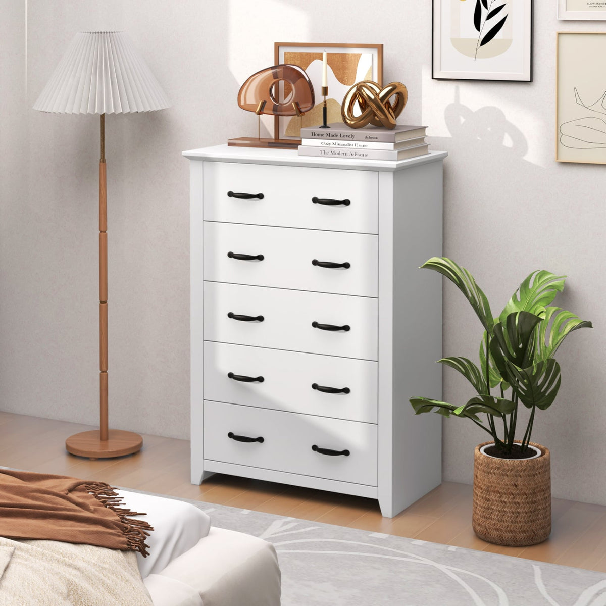 Tall Storage Dresser 5 Drawers White (min order qty 2)-Dressers & Chests-DECOROLALA