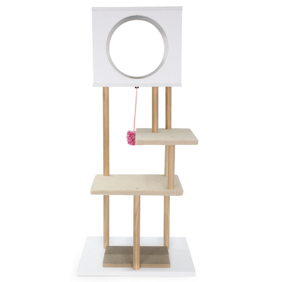 Tall Wood Cat Tower with 2 Corrugated Cardboard-White-Cat Trees & Scratchers-DECOROLALA