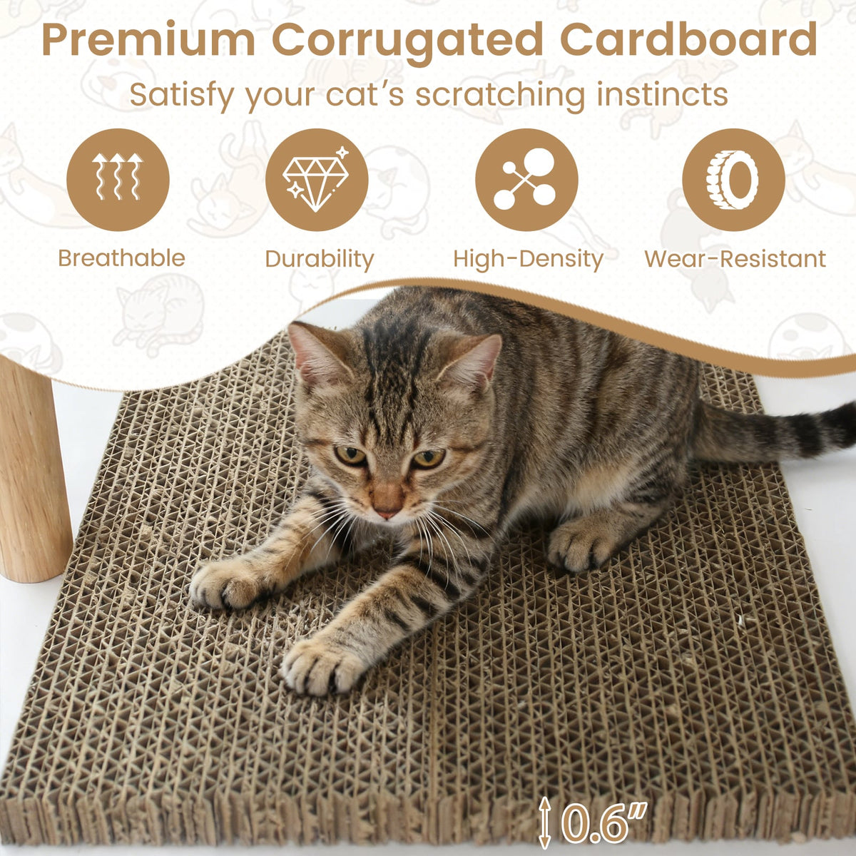 Tall Wood Cat Tower with 2 Corrugated Cardboard-White-Cat Trees & Scratchers-DECOROLALA