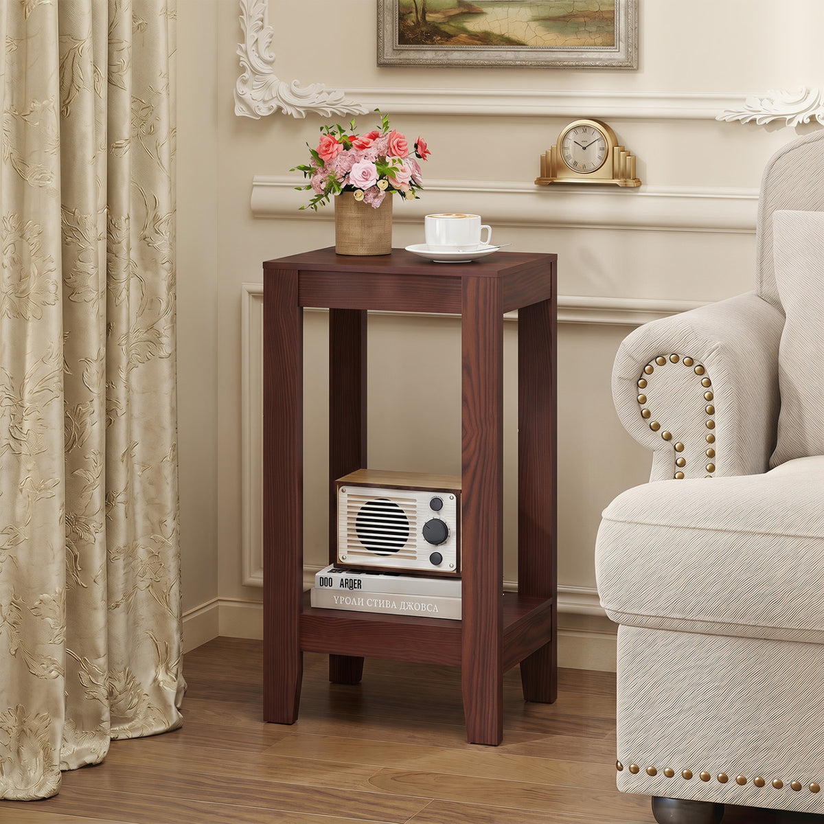 Tall Wooden Sofa End Table Side Table-End & Side Tables-DECOROLALA