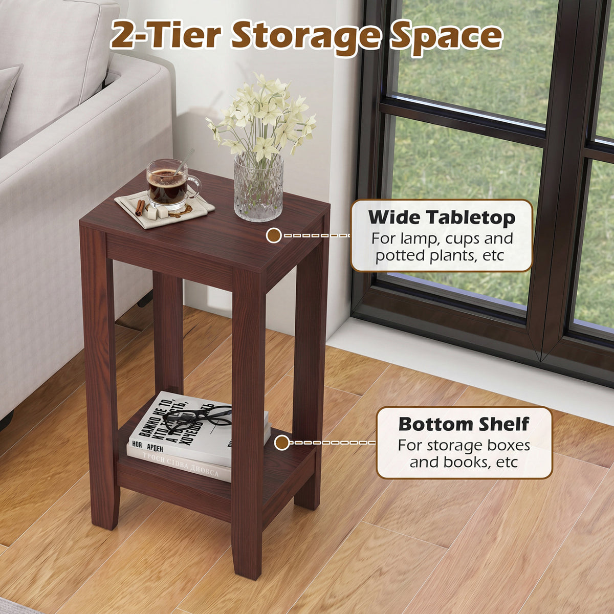 Tall Wooden Sofa End Table Side Table-End & Side Tables-DECOROLALA