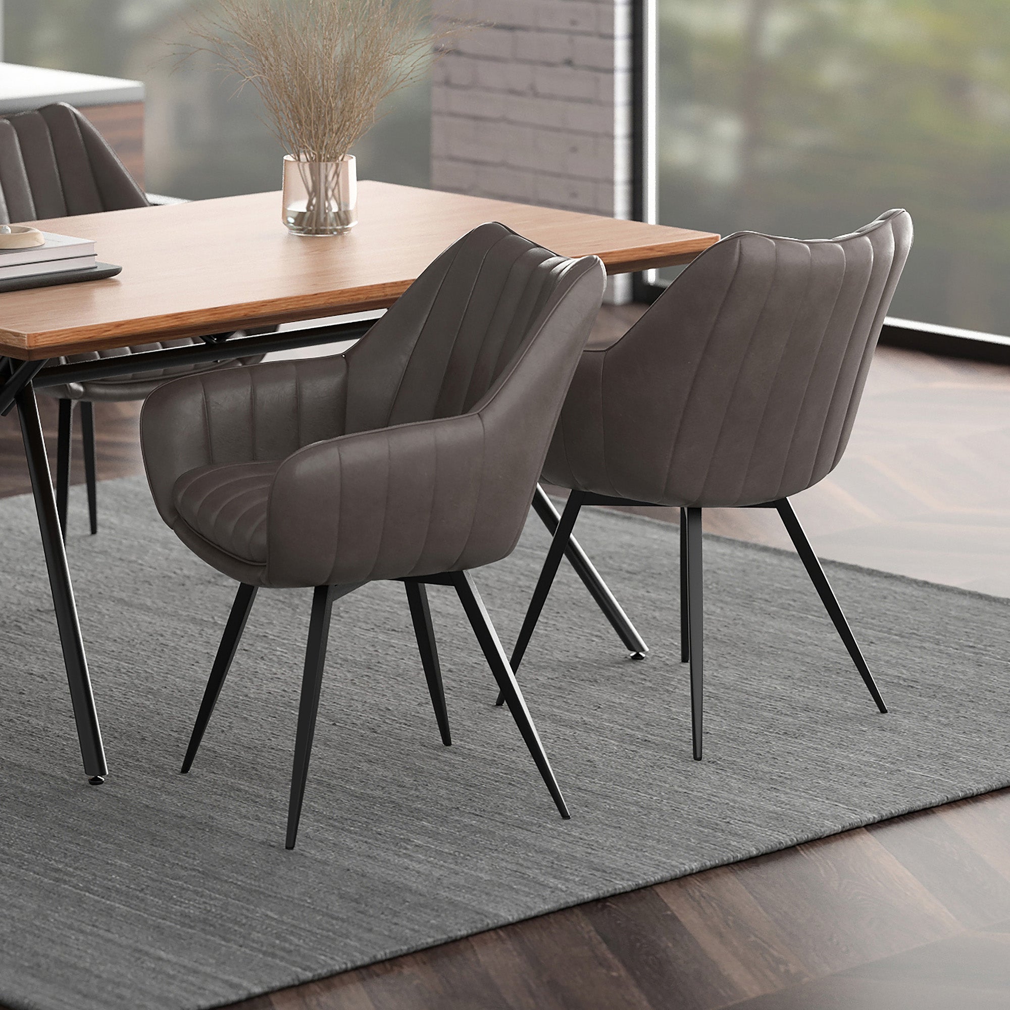 Talon Swivel Dining Chair - Charcoal Faux Leather Black Legs-DECOROLALA