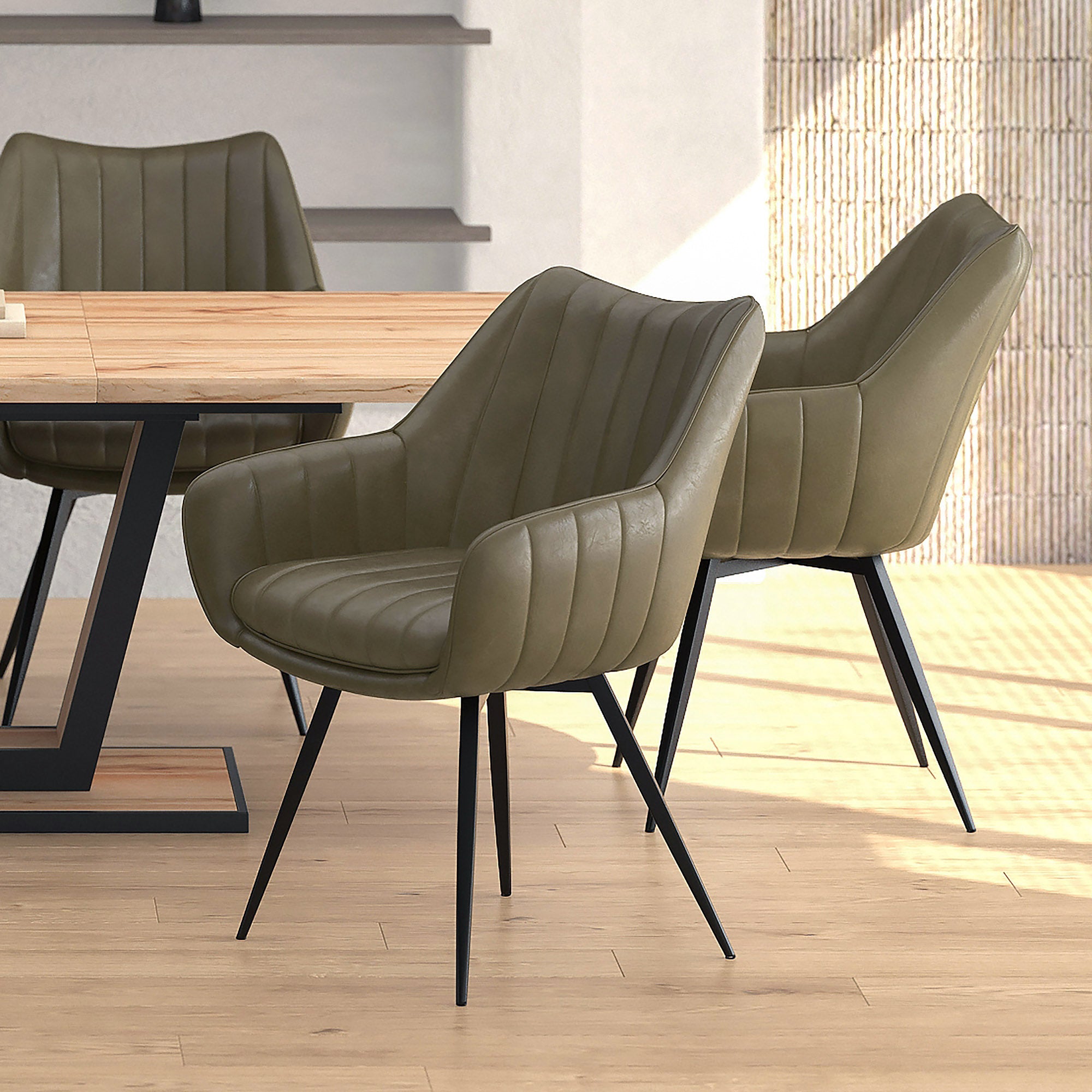 Talon Swivel Dining Chair - Moss Green Faux Leather-DECOROLALA