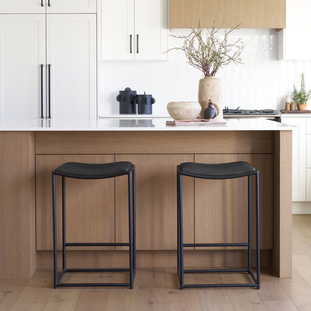 Taniel Leather w/ Metal Counter Stool-Bar Stools-DECOROLALA