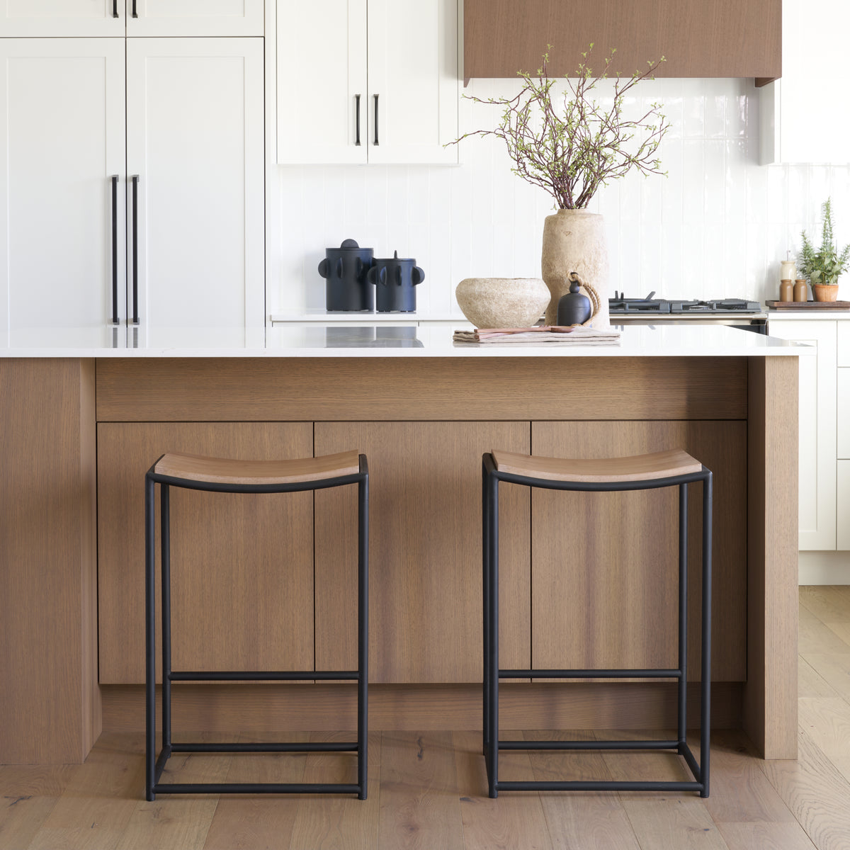 Taniel Light Brown Wood w/ Metal Counter Stool-Bar Stools-DECOROLALA