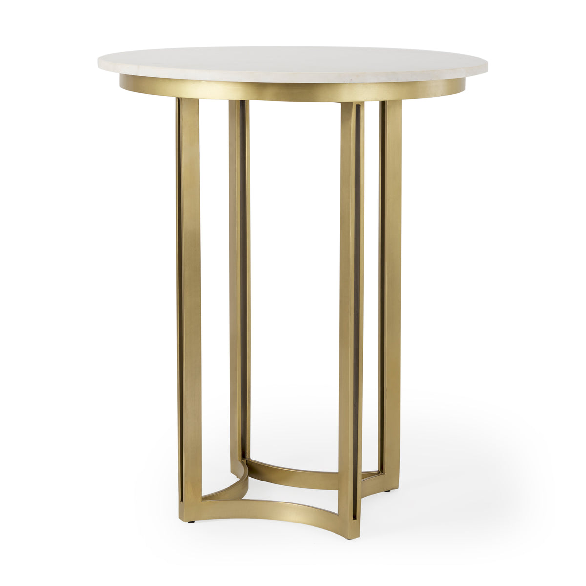 Tanner 32"L x 32"W Pedestal Dining Table | White Marble & Metal | Seats 2-Dining Tables-DECOROLALA