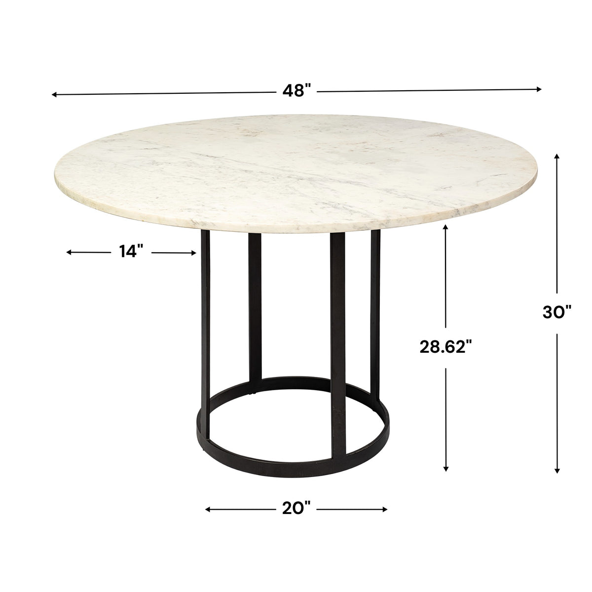 Tanner 48" Round Pedestal Dining Table | Modern | White Marble & Black Metal | Seats 4-Dining Tables-DECOROLALA