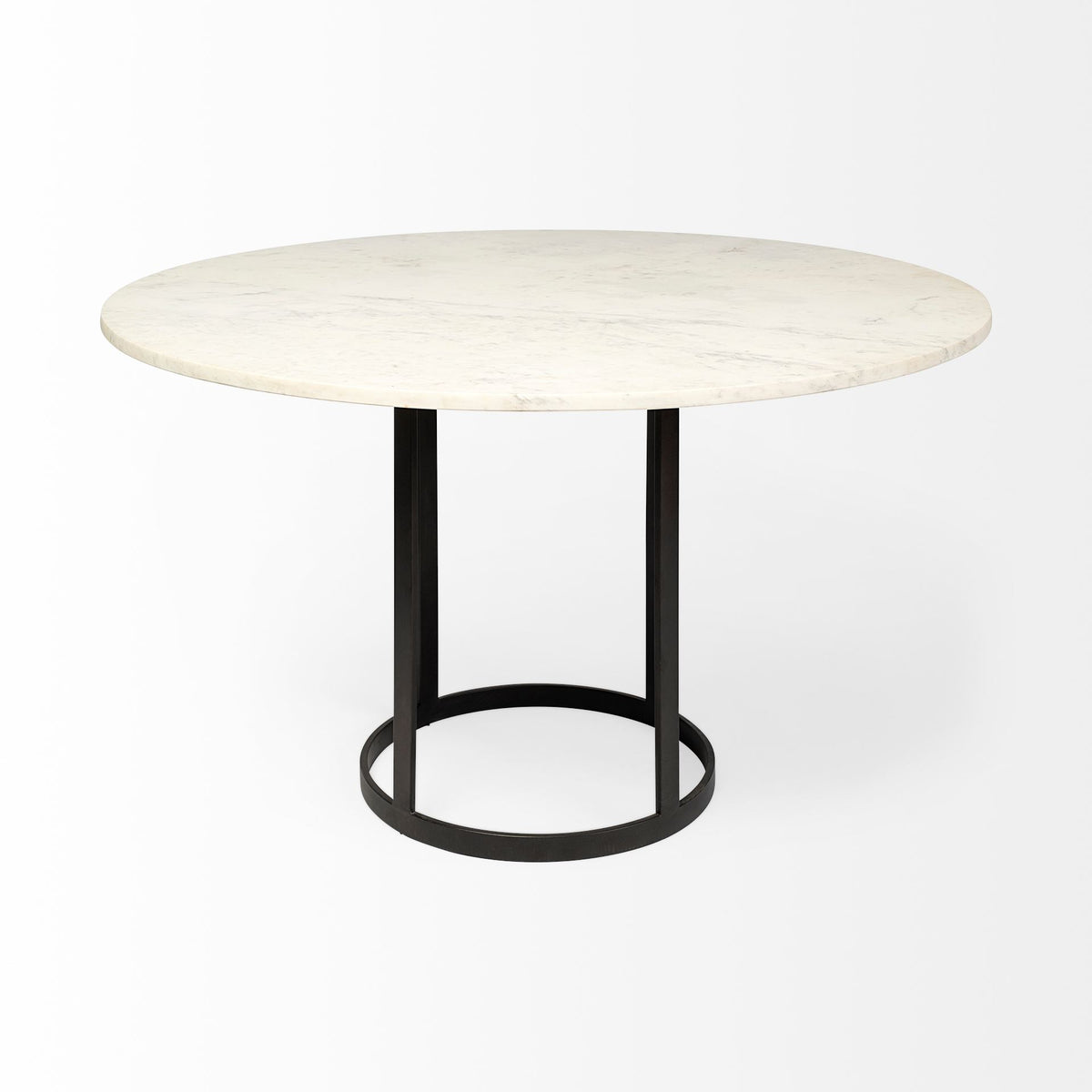 Tanner 48" Round Pedestal Dining Table | Modern | White Marble & Black Metal | Seats 4-Dining Tables-DECOROLALA