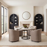 Tanner 48" Round Pedestal Dining Table | Modern | White Marble & Black Metal | Seats 4-Dining Tables-DECOROLALA