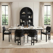 Tanner 71"L x 35"W Rectangular Pedestal Dining Table | Modern | White Marble & Black Metal | Seats 6-Dining Tables-DECOROLALA