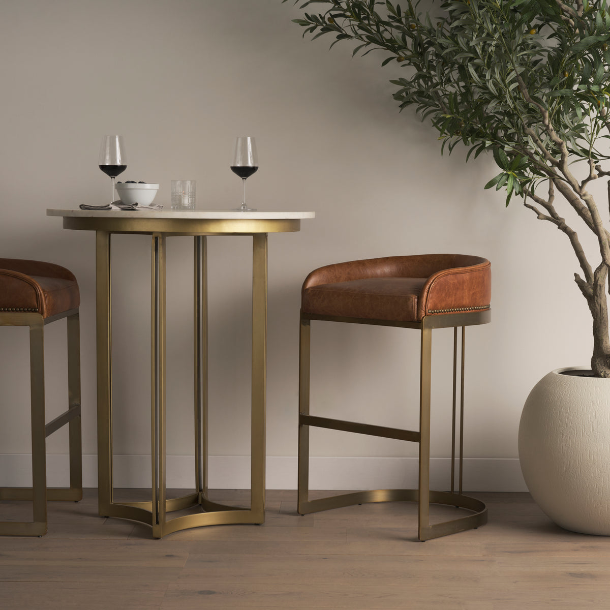 Tanner Pedestal Dining Table - White Marble & Metal-Dining Tables-DECOROLALA