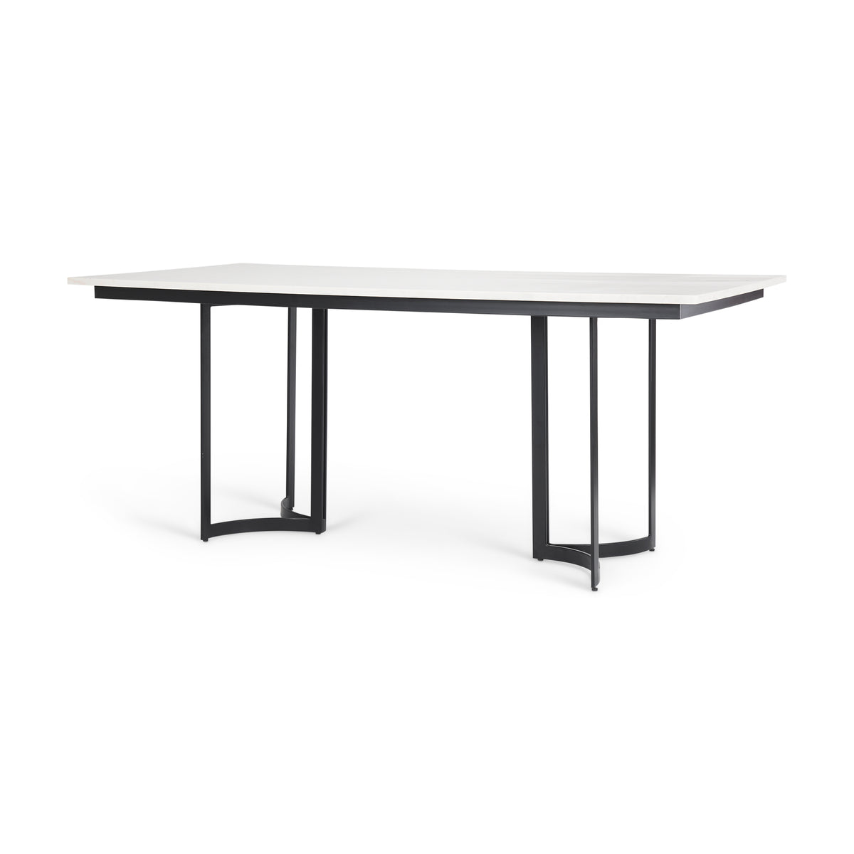 Tanner Rectangular Pedestal Dining Table - White Marble & Black Metal-Dining Tables-DECOROLALA