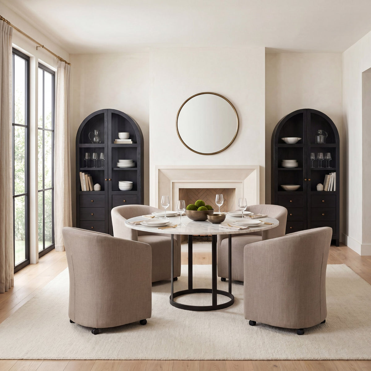 Tanner Round Pedestal Dining Table - White Marble & Black-Dining Tables-DECOROLALA