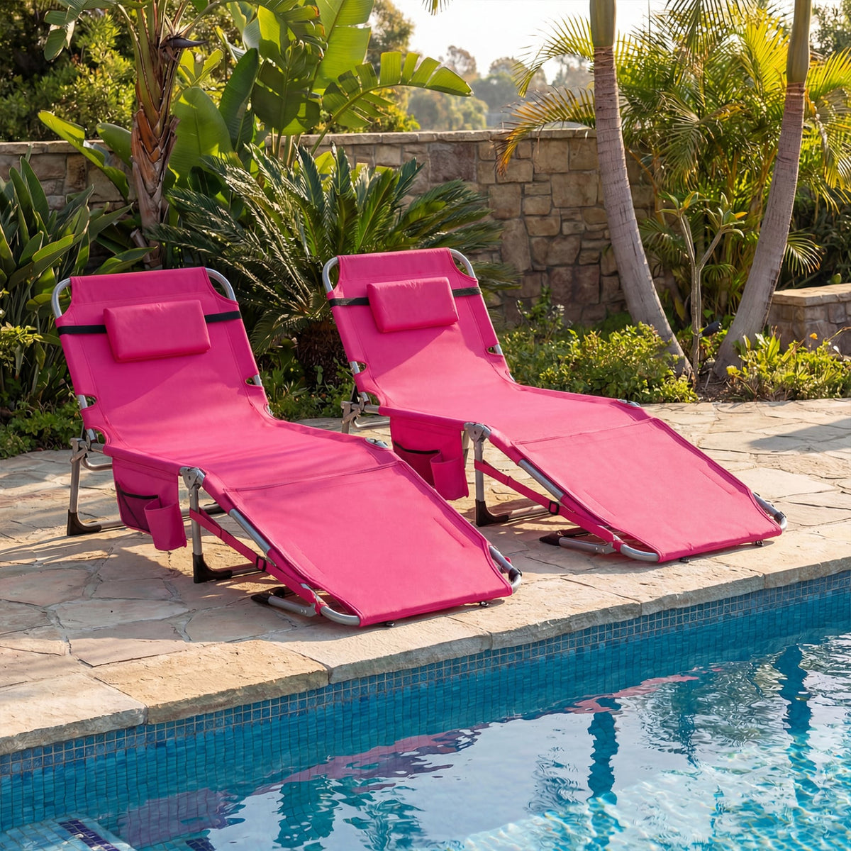 Tanning Chair with Face Arm Holes Portable Sunbathing Chair-Pink-Outdoor Chaise Lounges-DECOROLALA