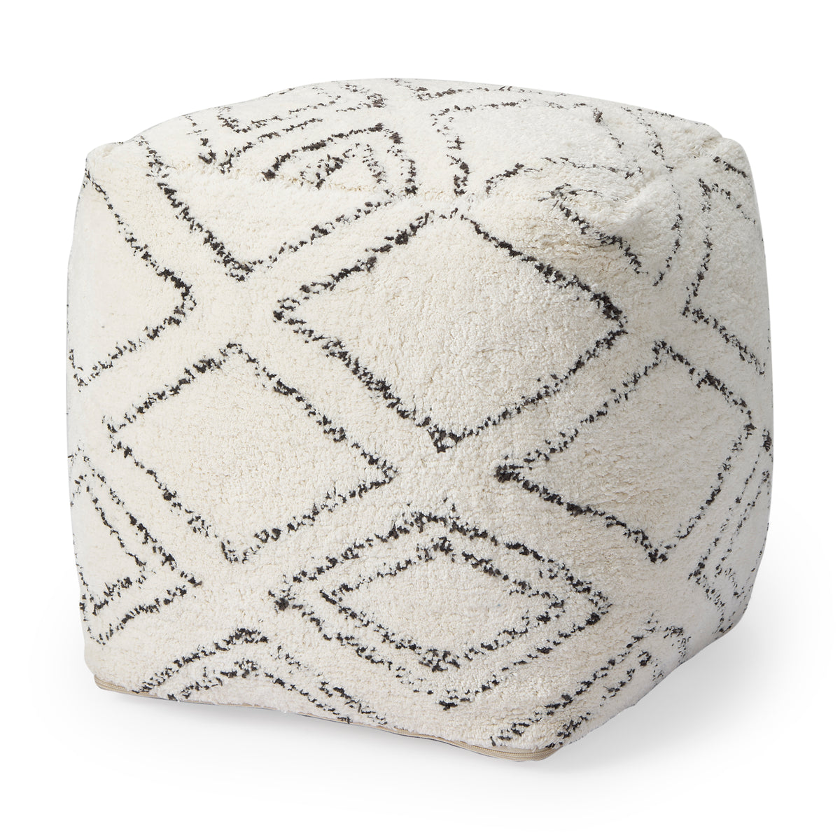 Tapir Beige Cotton Argyle Pattern Square Pouf-Poufs-DECOROLALA