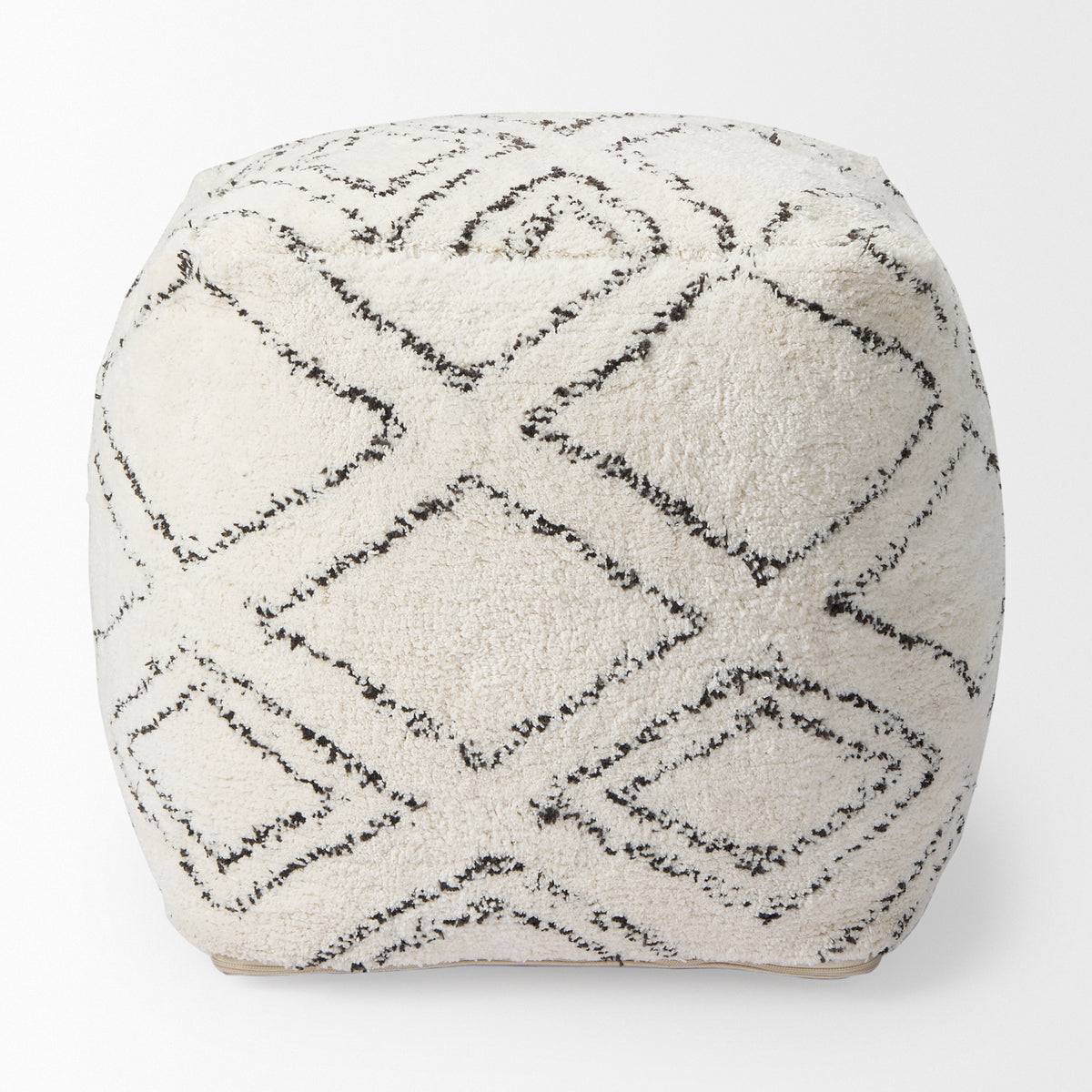 Tapir Beige Cotton Argyle Pattern Square Pouf-Poufs-DECOROLALA