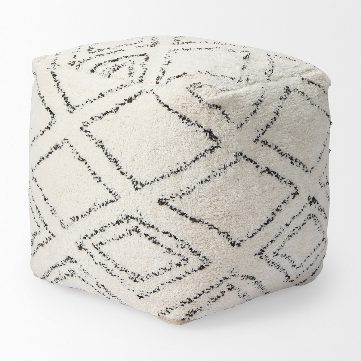 Tapir Beige Cotton Argyle Pattern Square Pouf-Poufs-DECOROLALA