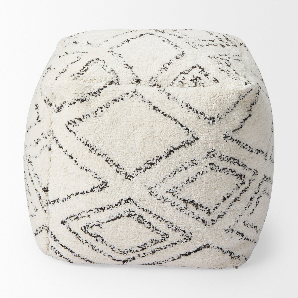 Tapir Beige Cotton Argyle Pattern Square Pouf-Poufs-DECOROLALA