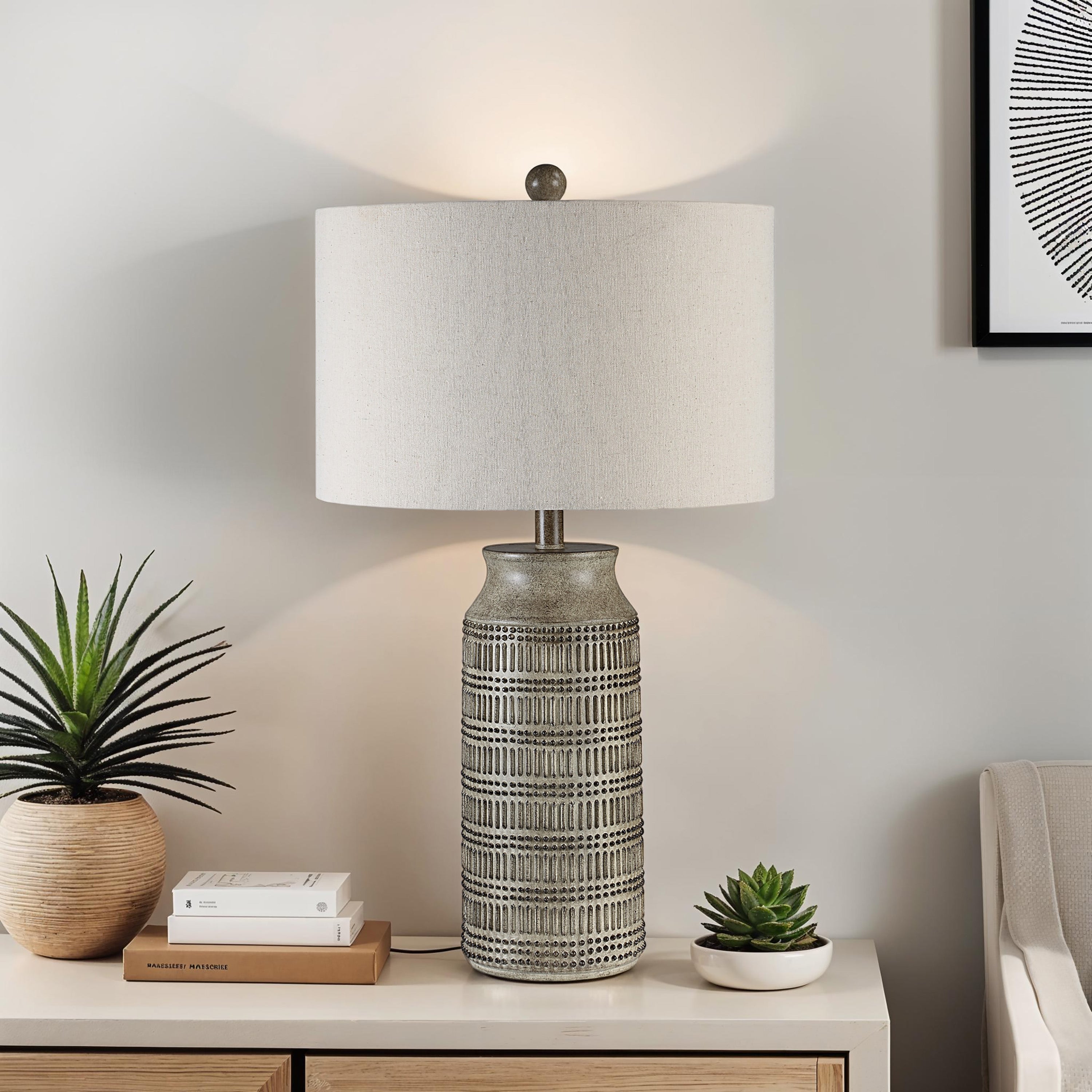 Tarragona 28" Table Lamp Brown Linen Shade-Table Lamp-DECOROLALA