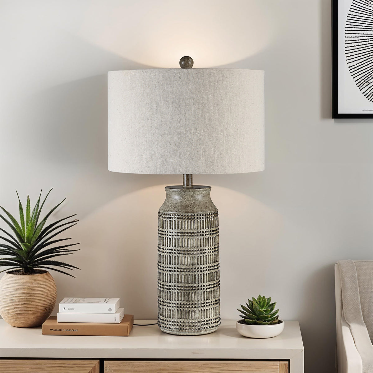 Tarragona 28" Table Lamp Brown Linen Shade-Table Lamps-DECOROLALA