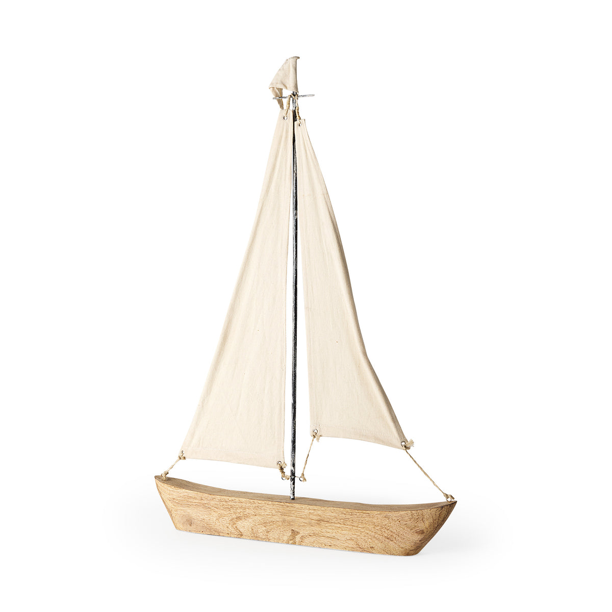 Tartane Large 22" Sailboat - Brown/Cream Nautical Wood Decor-Objects-DECOROLALA