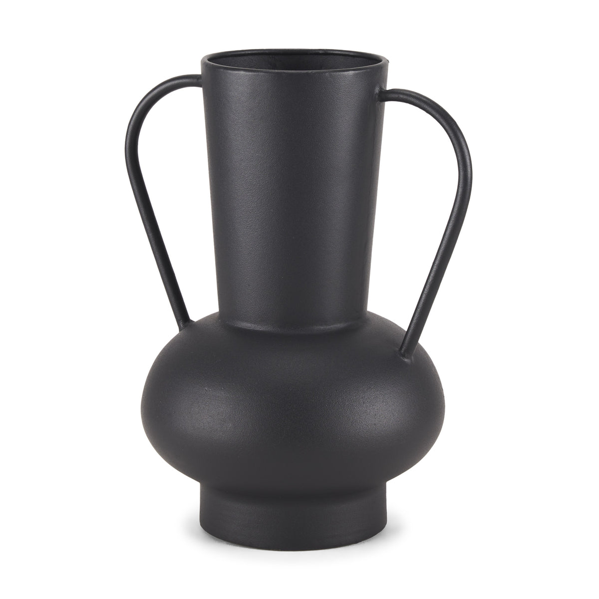 Tasya Large Matte Black w/ Handles Metal Vase-Vase-DECOROLALA