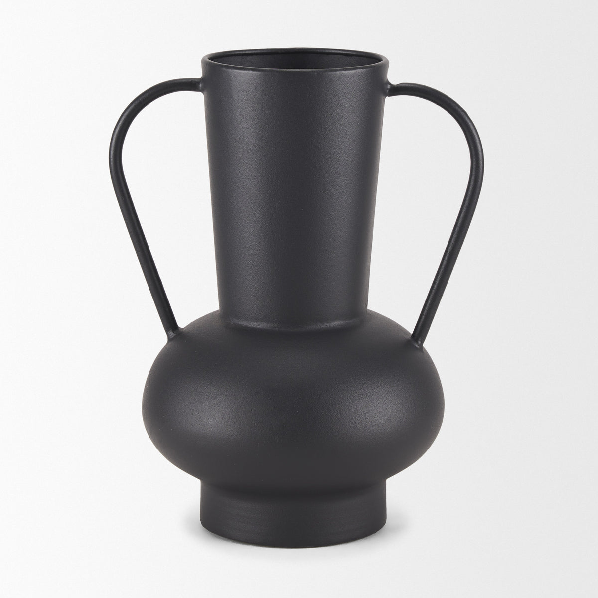Tasya Large Matte Black w/ Handles Metal Vase-Vase-DECOROLALA