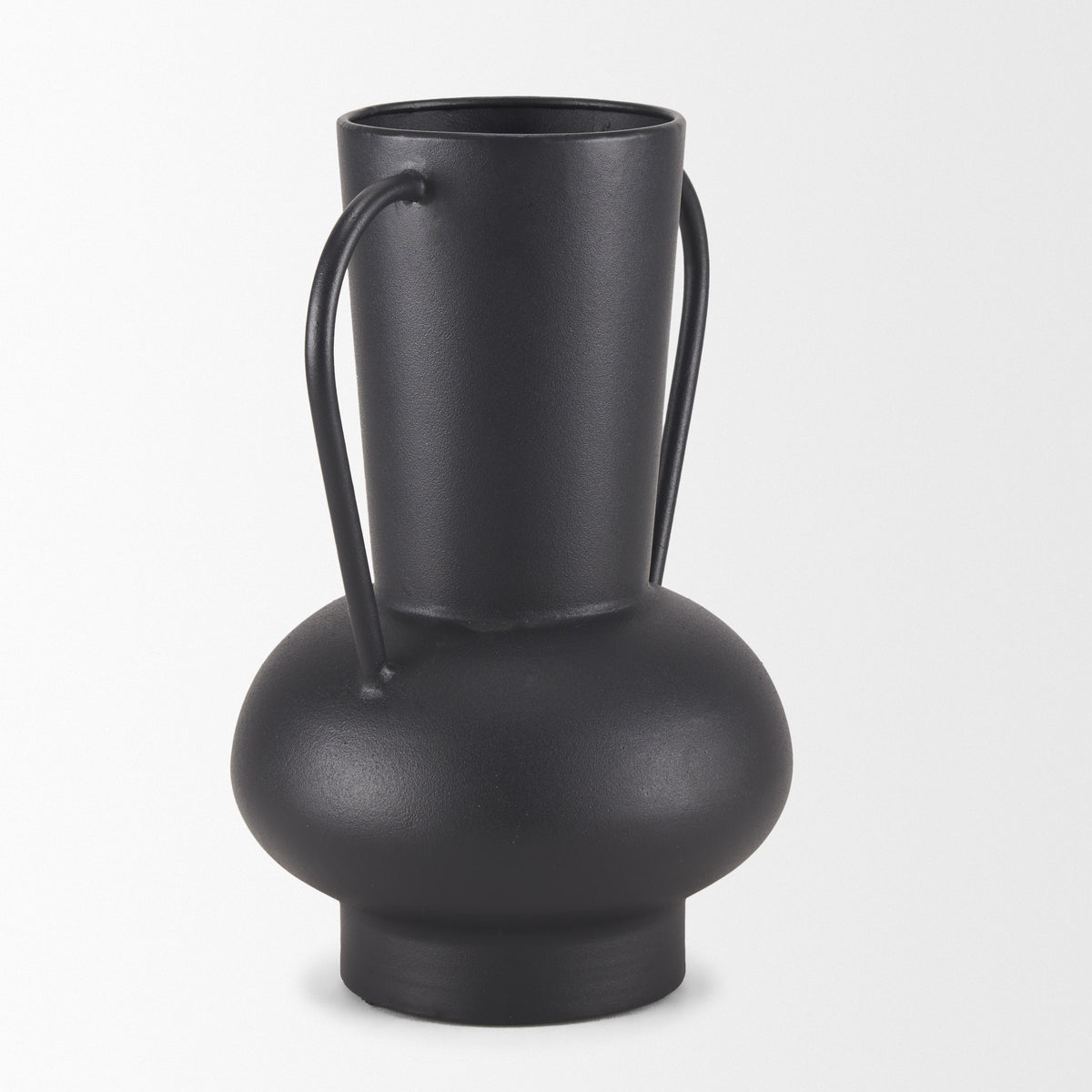 Tasya Large Matte Black w/ Handles Metal Vase-Vase-DECOROLALA